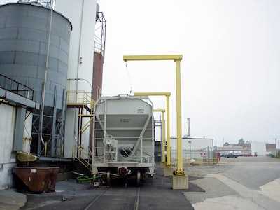 Rail car lifeline at grain silo