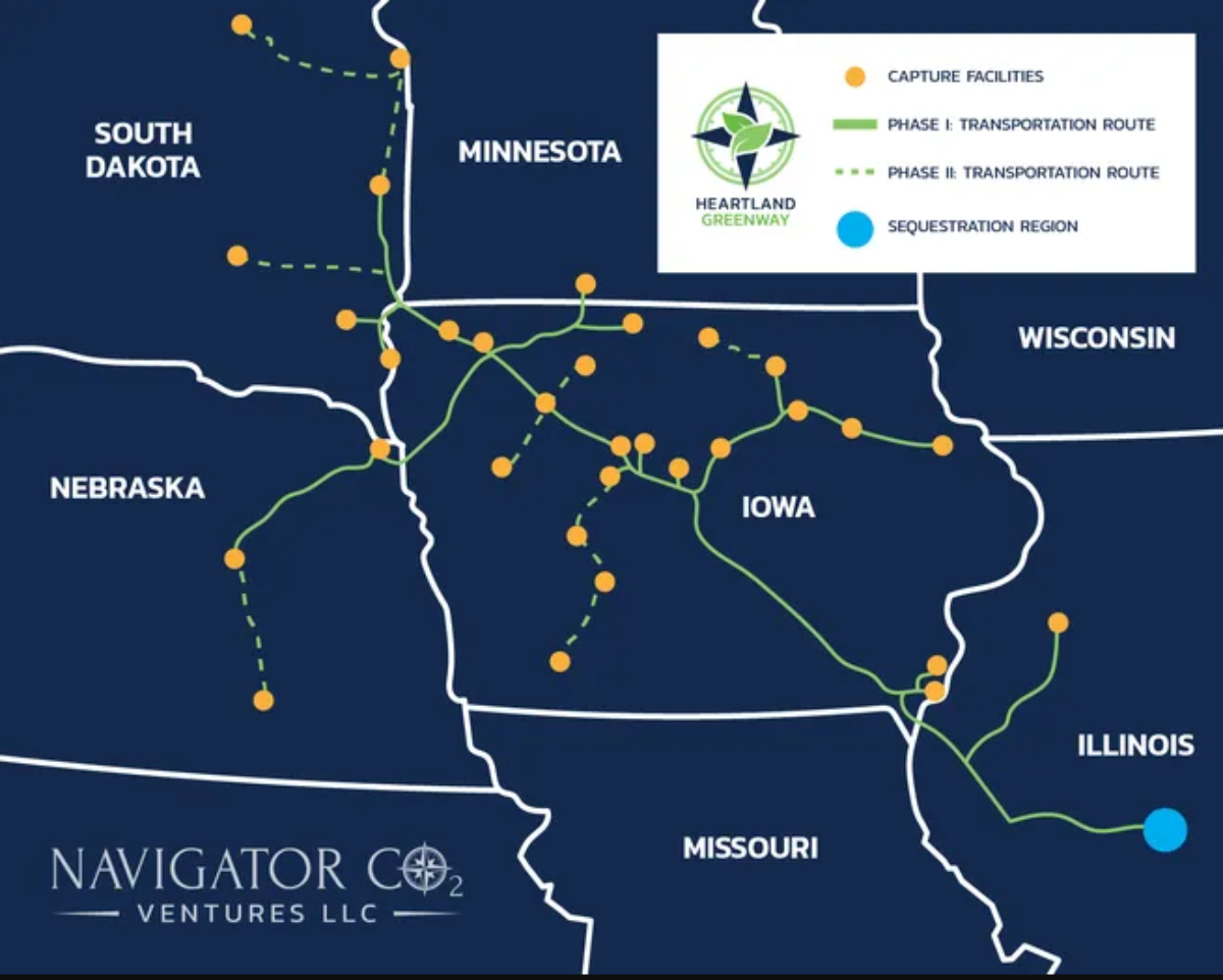 Navigator Ventures的碳捕获管道Heartland Greenway